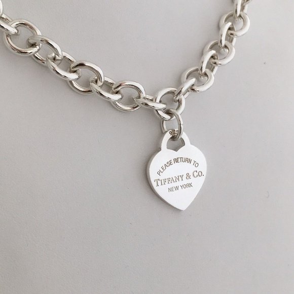 16" Please Return to Tiffany & Co Silver New York 925 Heart Tag Necklace - Picture 1 of 10